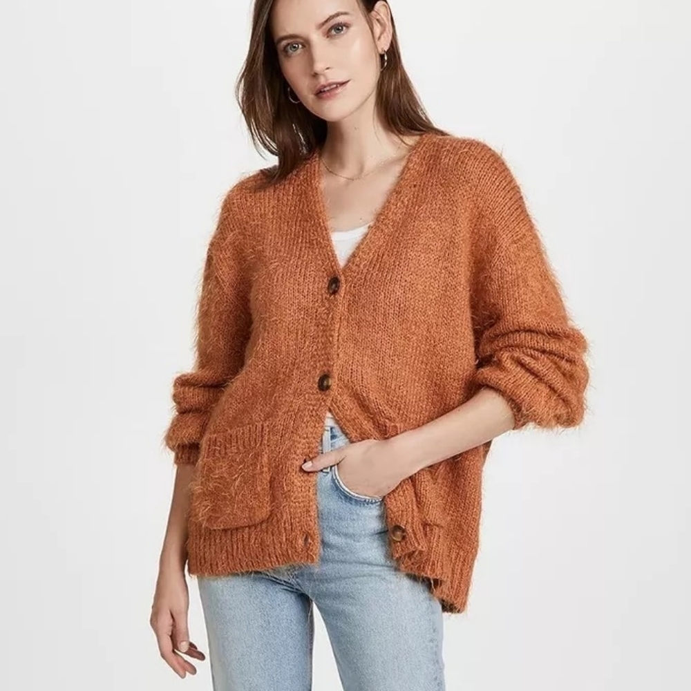 Free People Nevermind Cardigan sweater Cider rust orange fuzzy size XS